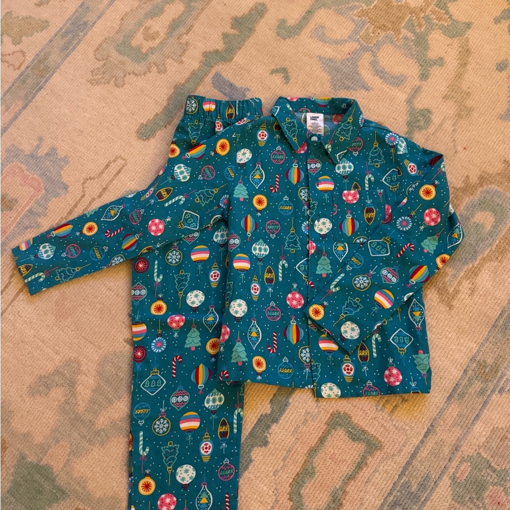 Lands' End Festive Teal Kids Pajama Set